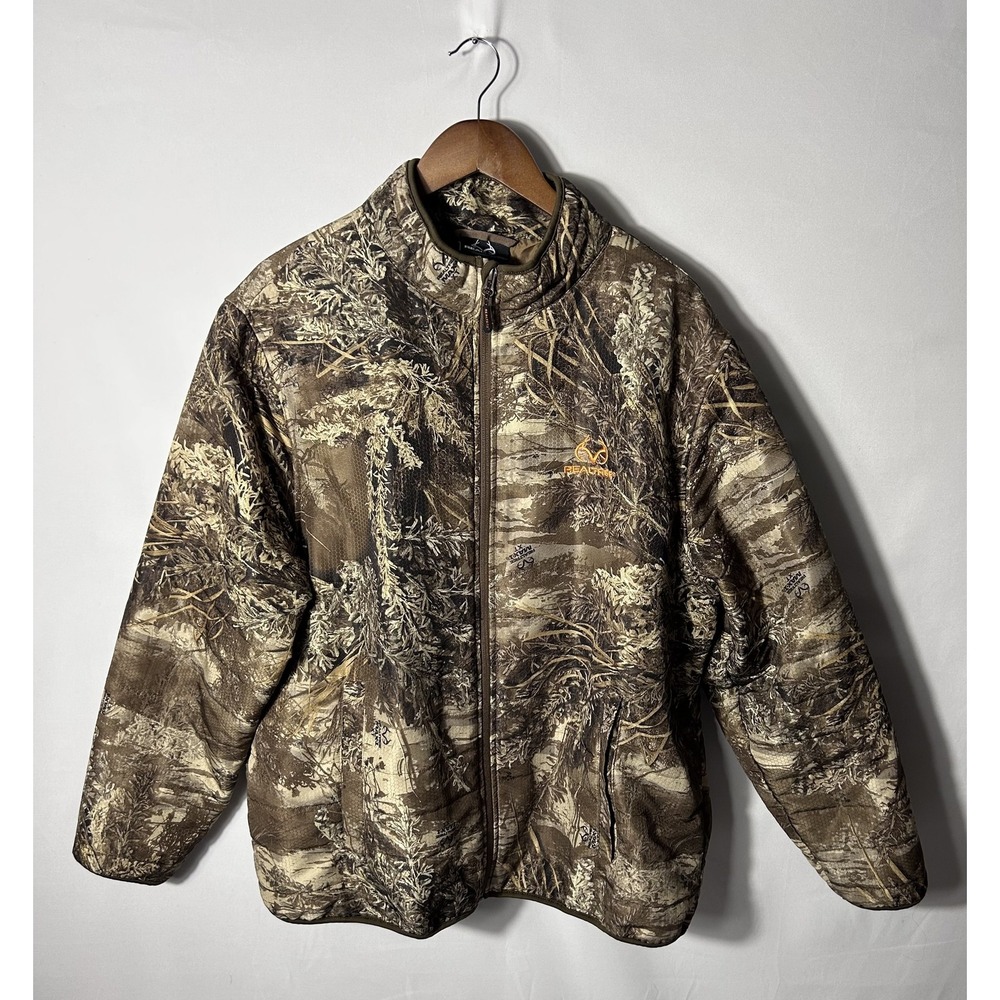 Realtree Jacket Mens XL Brown Camo Quilted Insulated Hunting Full Zip Outdoor